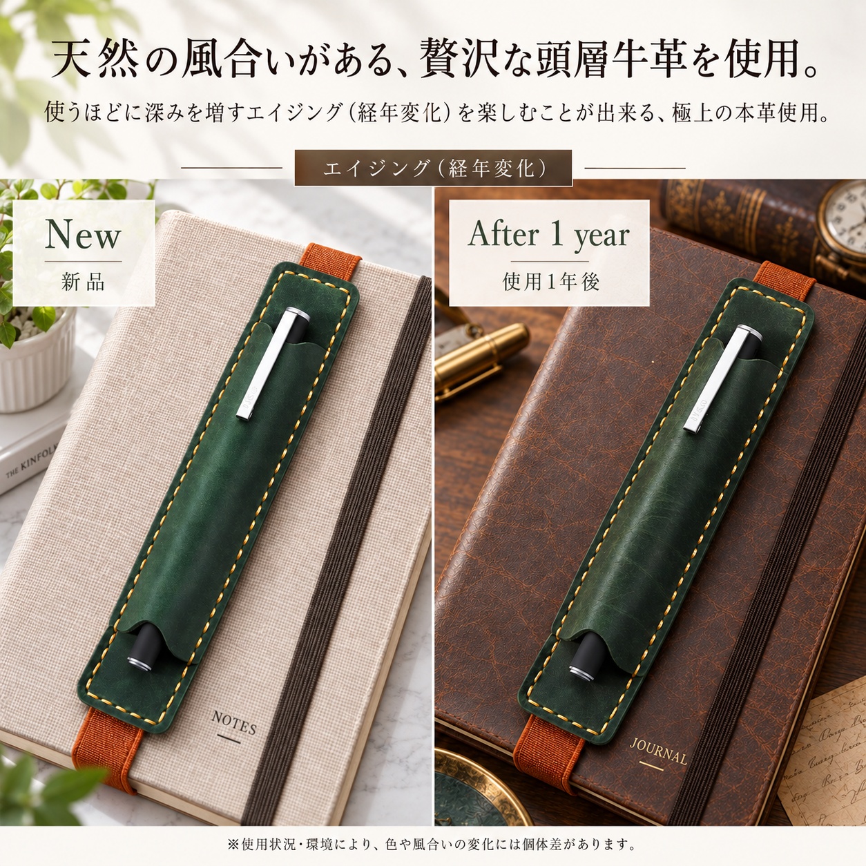 ペンホルダー 手帳用 本革 牛革 ゴムバンド 手帳バンド 1本差し ブック