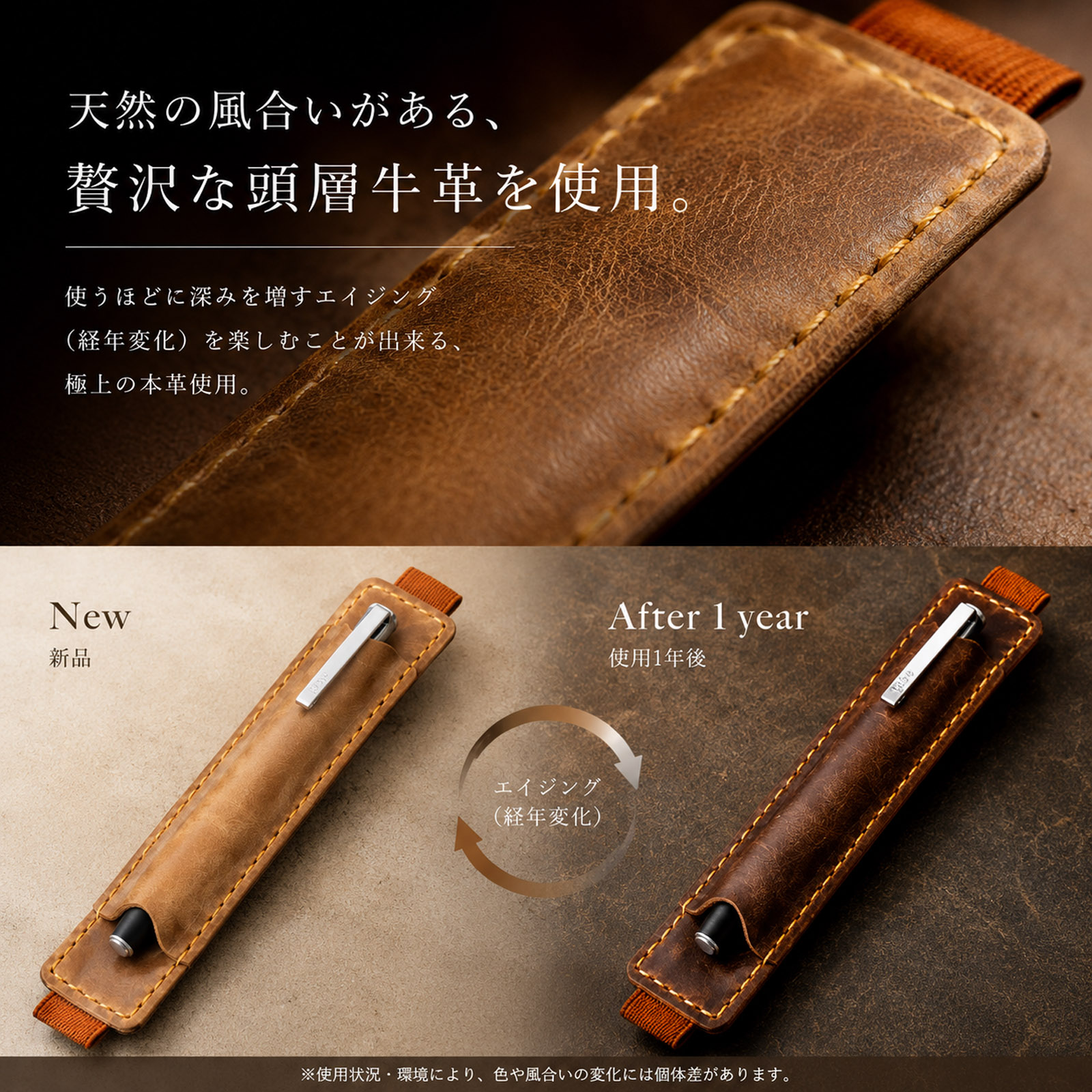 名入れ無料 5Colors ペンケース レトロ 本革 フルグレインレザー 牛革