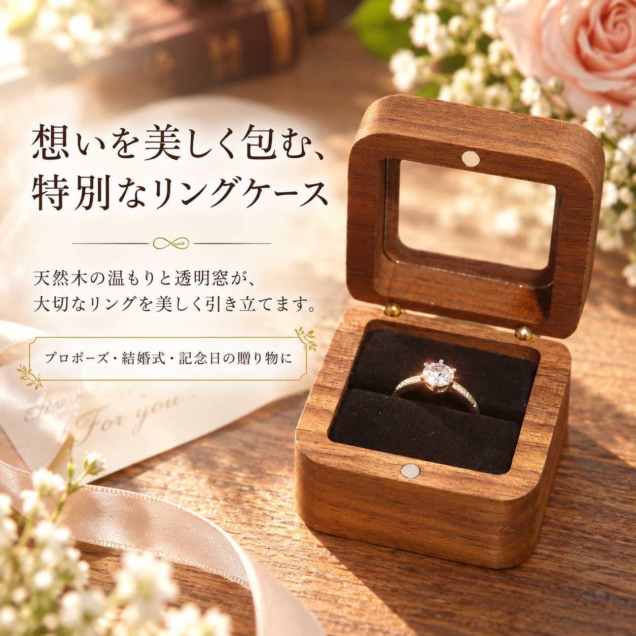 リングケース 木製 指輪ケース 透明窓付き 名入れ無料 刻印無料 リング
