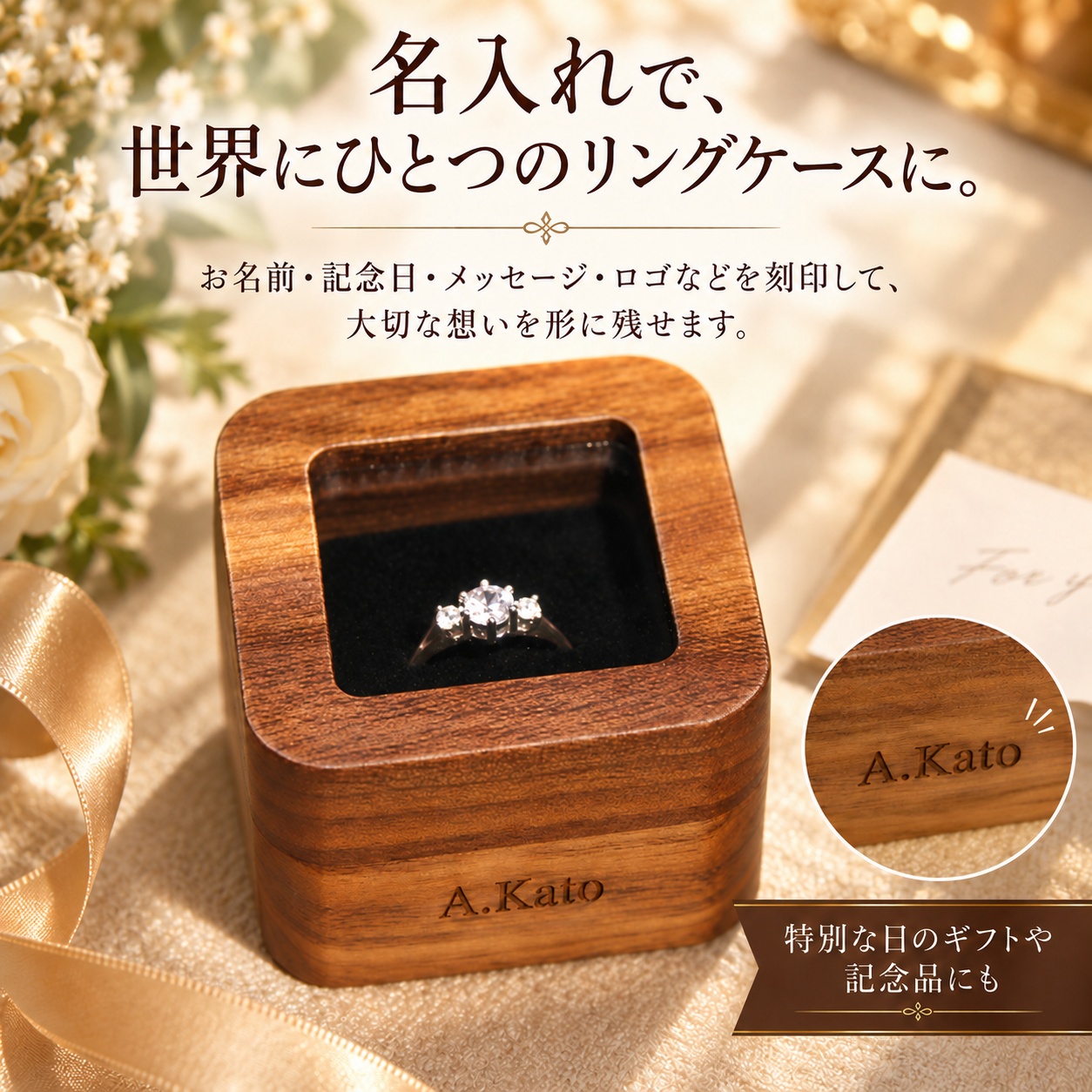 リングケース 木製 指輪ケース 透明窓付き 名入れ無料 刻印無料 リング