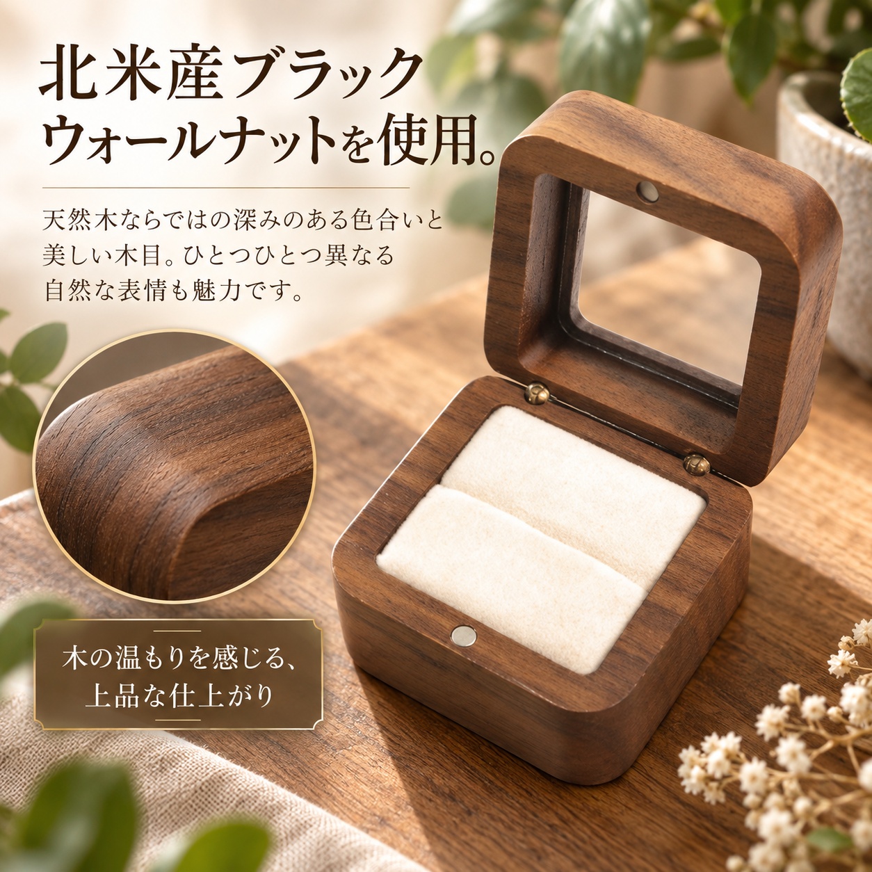 リングケース 木製 指輪ケース 透明窓付き 名入れ無料 刻印無料 リング