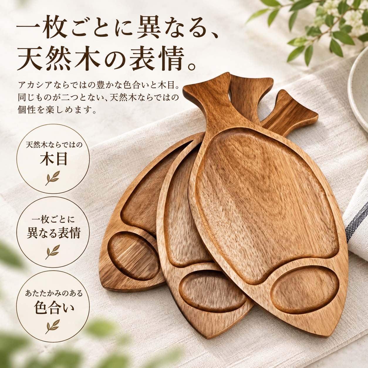 木製プレート 魚型 アカシア 名入れ無料 お魚プレート フィッシュ