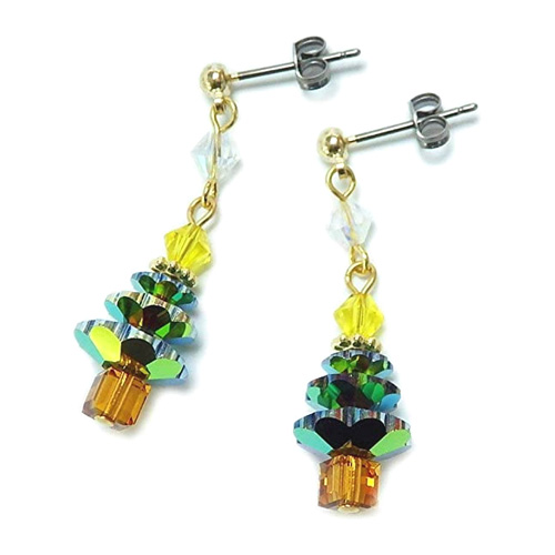 クリスマスツリー スワロフスキー ピアス イヤリング レディース