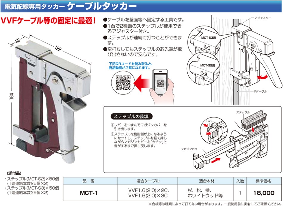 MCT-1 未来工業 電気配線専用タッカー ケーブルタッカー ケーブルの