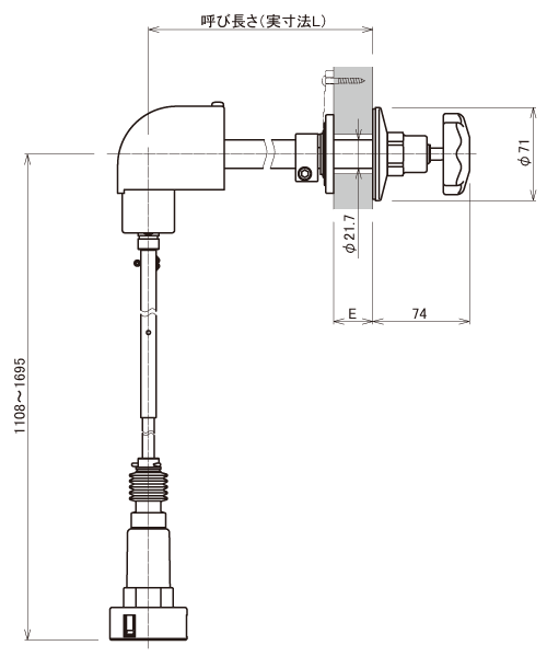 水抜き栓遠隔開閉器 R-M-034 340mm(最大壁厚240mm) MT水抜き栓用 : t