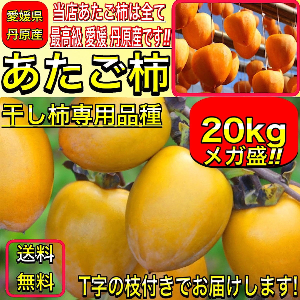 柿 あたご柿 干し柿渋柿 約 20kg 大玉限定(L〜３L混合) 《佐竹果樹園の