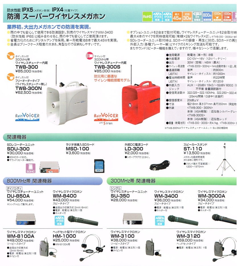 ☆新春福袋2021☆ UNI-PEX ３０Ｗ防滴スーパーワイヤレスメガホン TWB