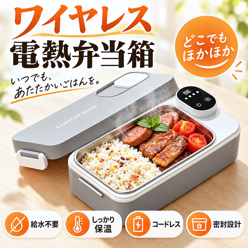 自動加熱式ランチボックス コードレス弁当箱 HM899 電気弁当箱 加熱式弁当箱 コードレス USB充電式 700ml ランチボックス