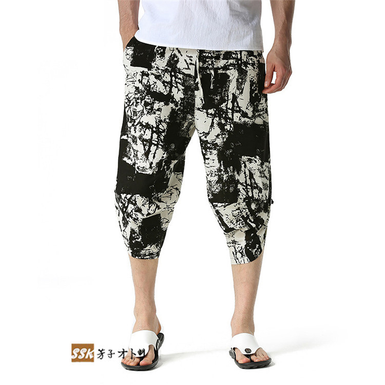 七分丈パンツ メンズ サルエルパンツ 総柄 ストライプ 花柄 ガウチョパンツ 7分丈 夏ズボン ボトムス おしゃれ 卸し売り購入