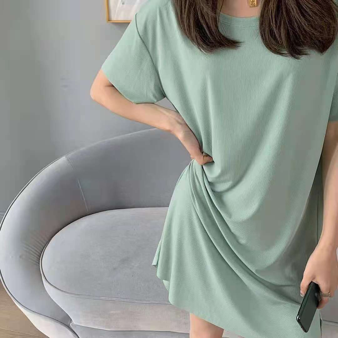 ナイトウェア ワンピース 夏 レディース 半袖 膝丈 パジャマ 接触冷感 薄手 トップス ロングtシャツ ロンt ルームウェア 部屋着 ストレッチ  下着、靴下、部屋着