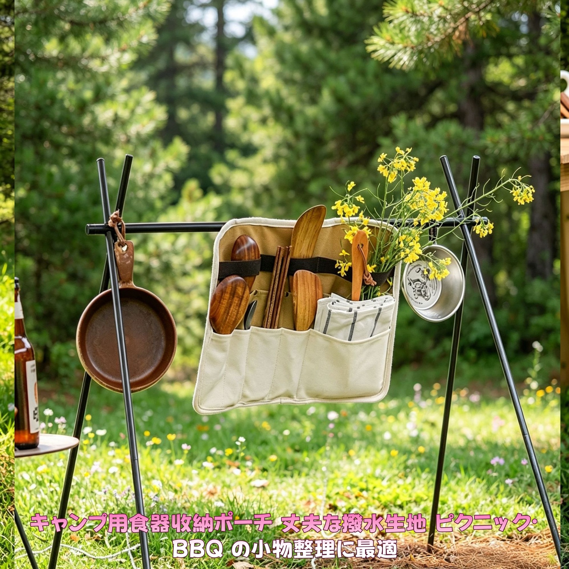 テーブルサイド収納バッグ オックスフォード 吊り下げ式 食器小物入れ キャンプ ピクニック BBQ 多目的収納ポケット アウトドア