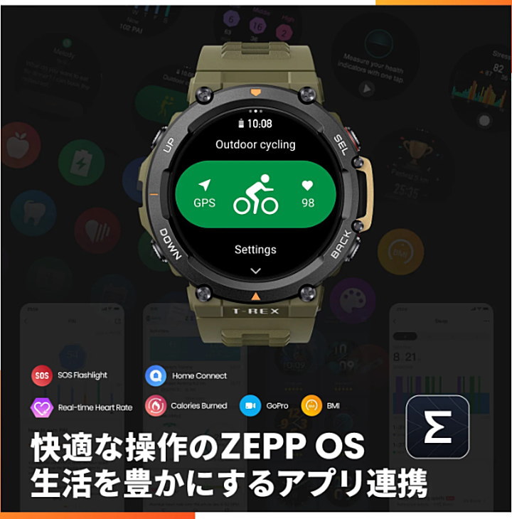 Amazfit アマズフィット Amazfit-T-Rex2 MIL規格 GPS搭載 アウトドア 