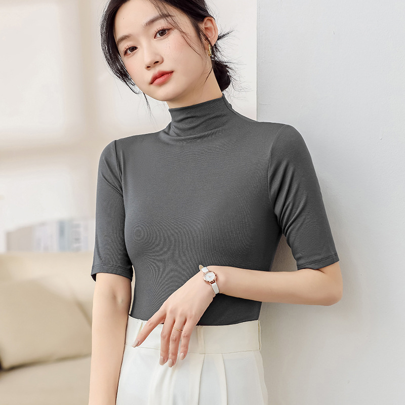 ハイネック 半袖 レディース トップス Tシャツ 春 夏 秋 ゴルフ