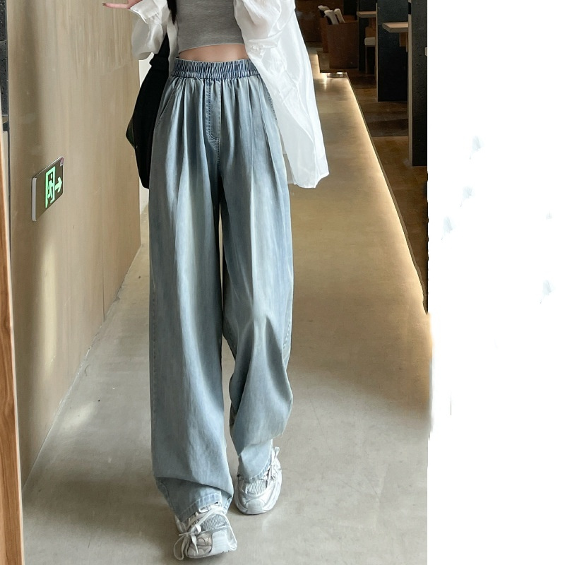 デニムパンツ ひんやり 接触冷感 ワイドデニムパンツ  涼感ワイドデニムパンツ ウエストゴム レディース ハイウエスト ジーンズ |  | 01