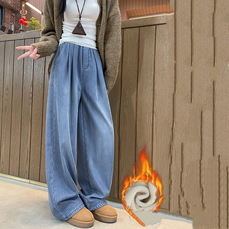 一部即納 デニムパンツ ひんやり 接触冷感 ボア付き ズボン ワイド