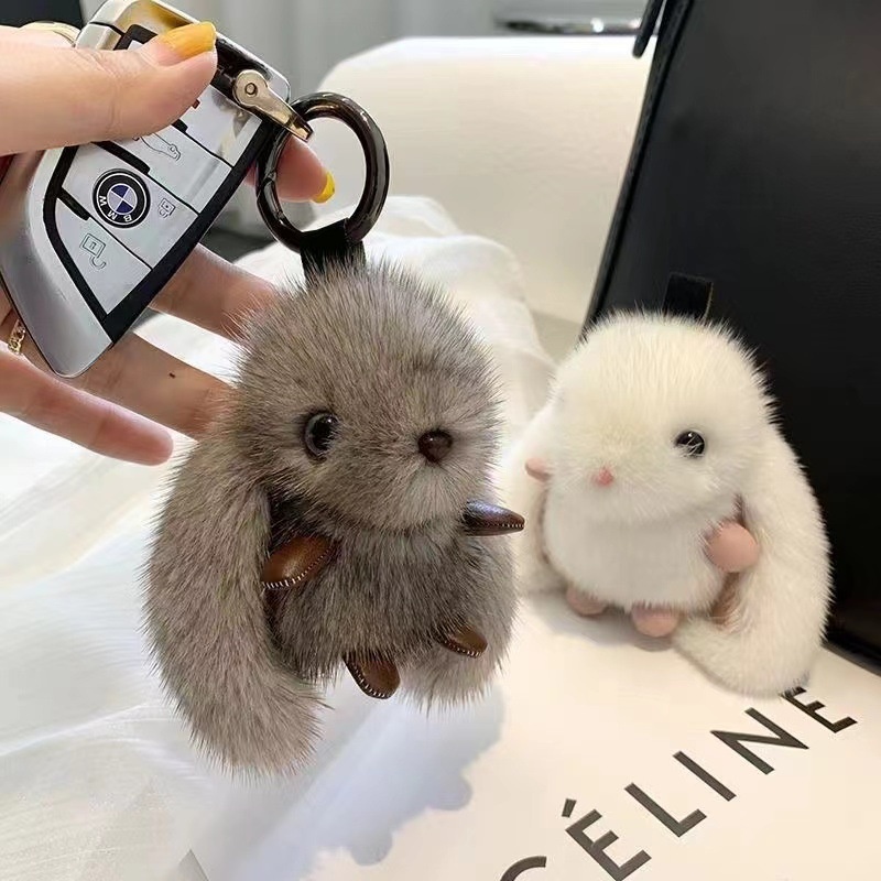 キーホルダーぬいぐるみ かわいい ウサギ ミンク毛 うさぎ