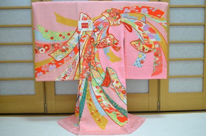 お宮参り着物 女の子 赤ちゃん着物 産着 刺繍 束ね熨斗 ピンク om-l
