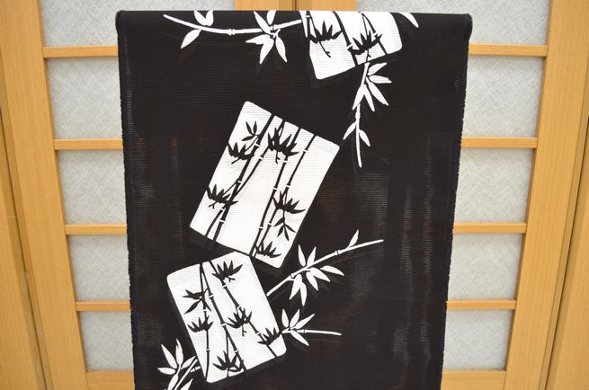 浜松織物 浴衣反物 本染め ゆかた 女性 綿絽生地 竹 黒 kimono-yukata