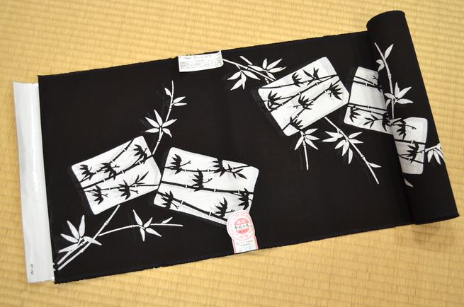 浜松織物 浴衣反物 本染め ゆかた 女性 綿絽生地 竹 黒 kimono-yukata