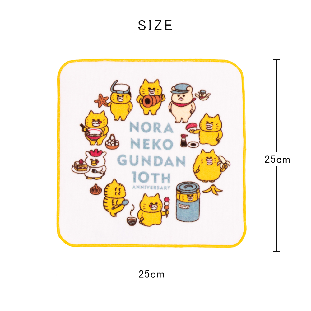 ノラネコぐんだん ハンドタオル 25×25 かお タイソウ 10thanniversary