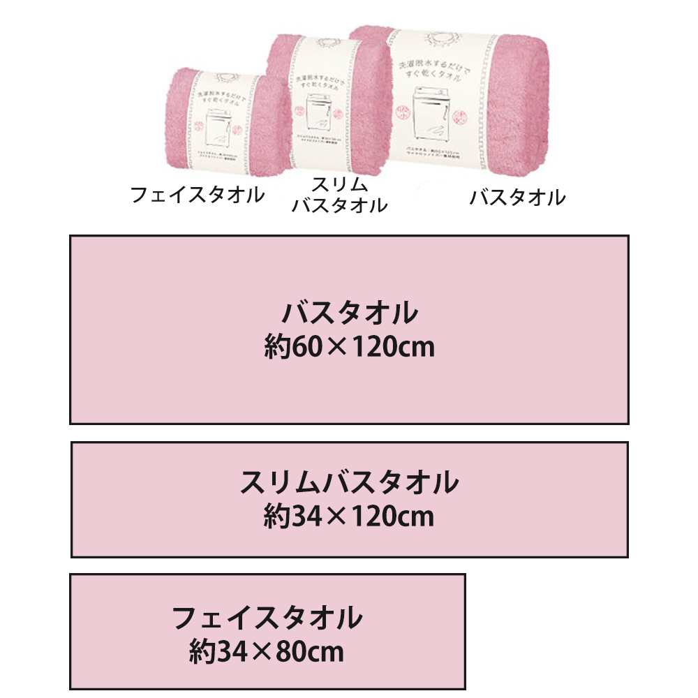 スリムバスタオル 約34×120cm 2枚セット 洗濯脱水するだけですぐ乾く