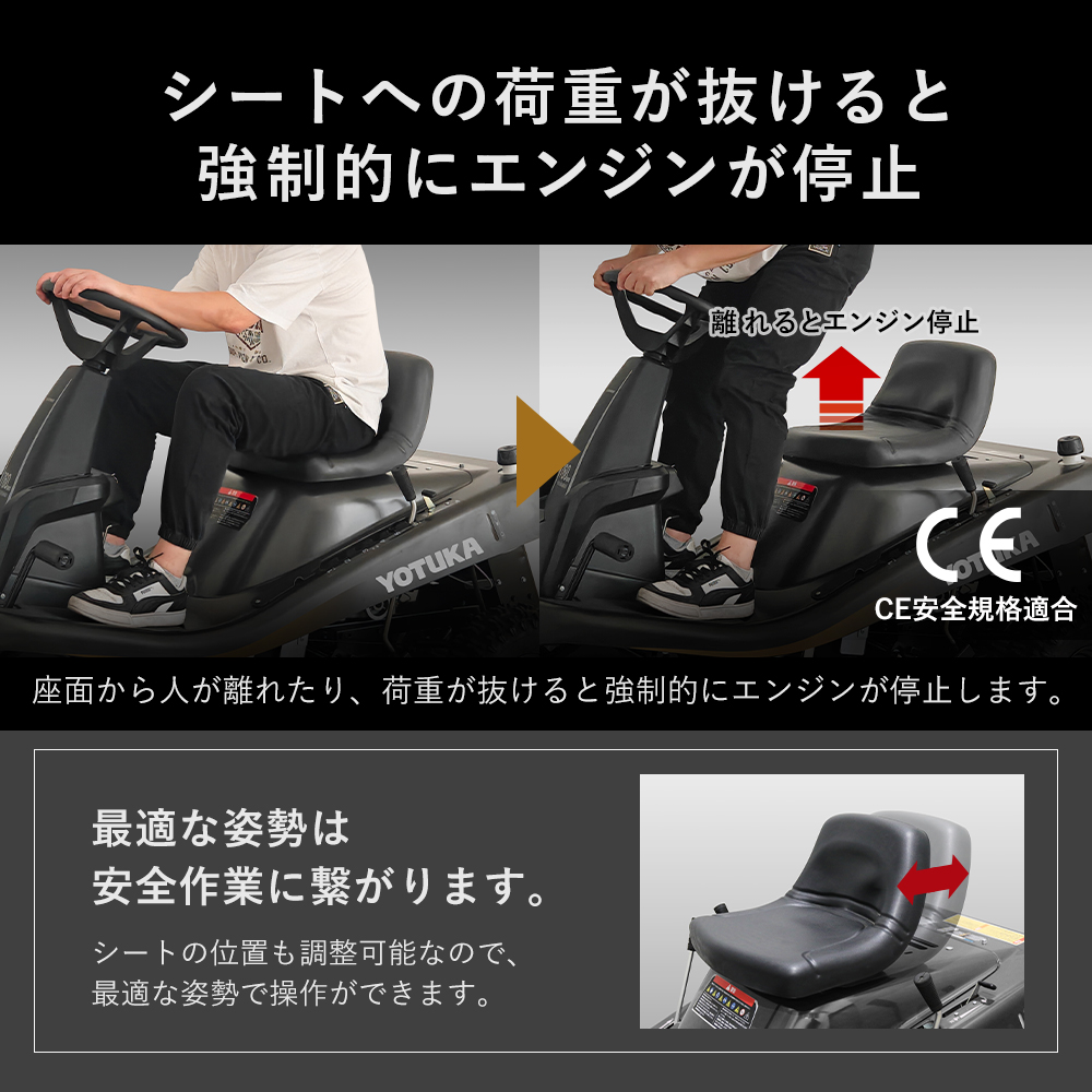 あゆ　箱無し価格 YOTUKA エンジン式乗用芝刈機 16馬力 刈幅76cm サイド排出 YS