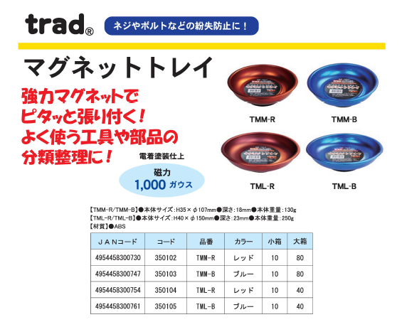 まとめ）TRAD マグネットトレイ/受皿 〔Mサイズ〕 材質ABS 電着塗装