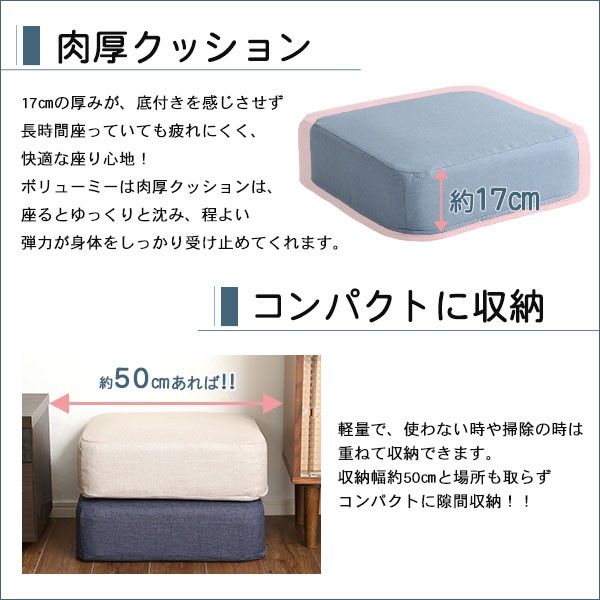 低反発 クッション/座布団 〔角型 同色2個組 ブラウン〕 幅48cm 日本製