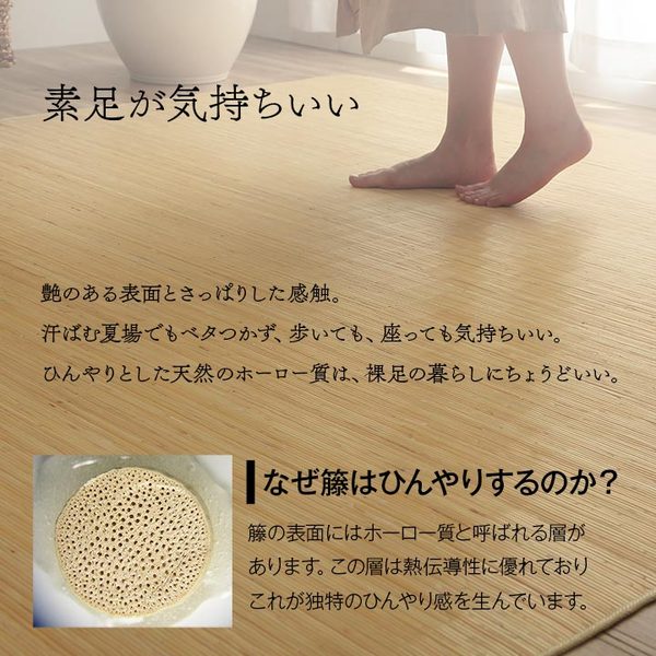 籐製 玄関マット/キッチンマット 〔約60×90cm〕 ひんやり 自然素材