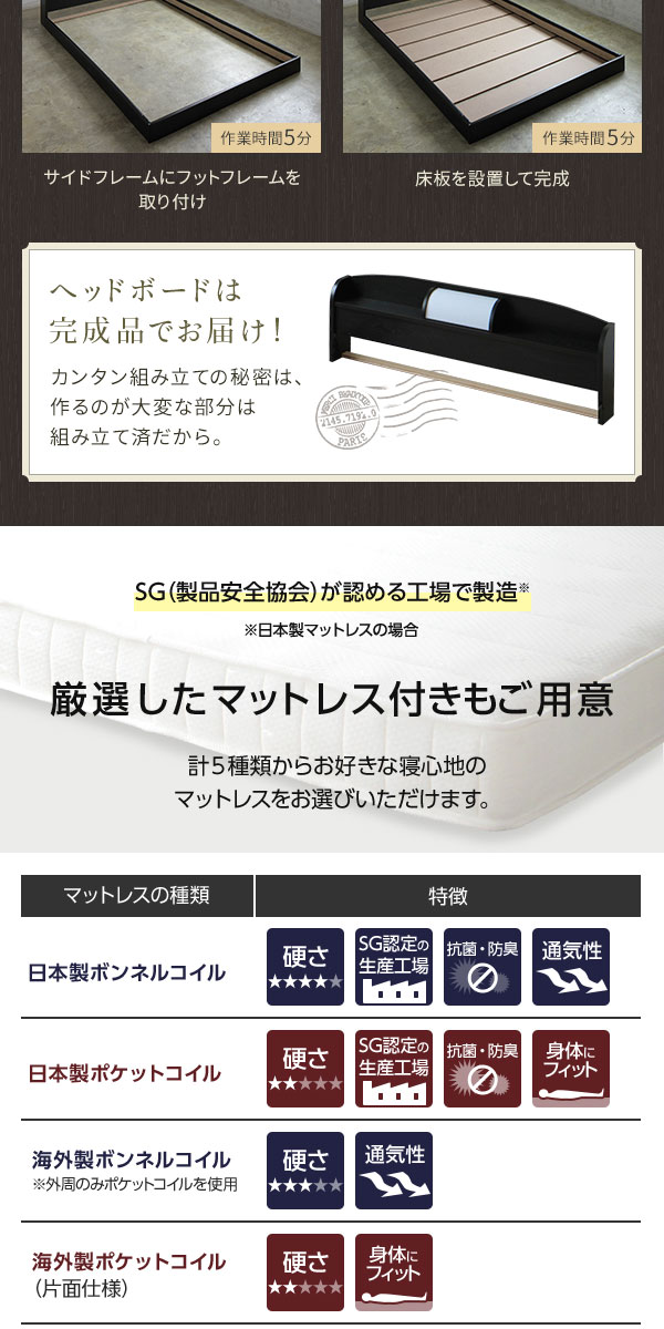 照明付き 宮付き 国産フロアベッド セミダブル (フレームのみ