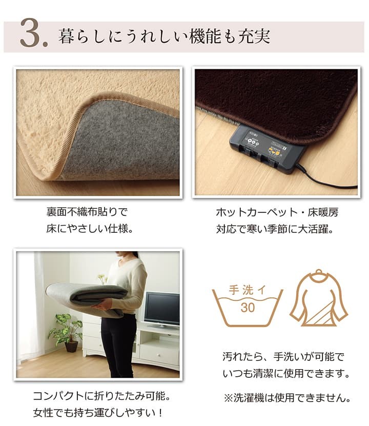 イケヒコ 手洗いOK さらふわタッチ ラグ 長毛フィラメント 裏面不織布