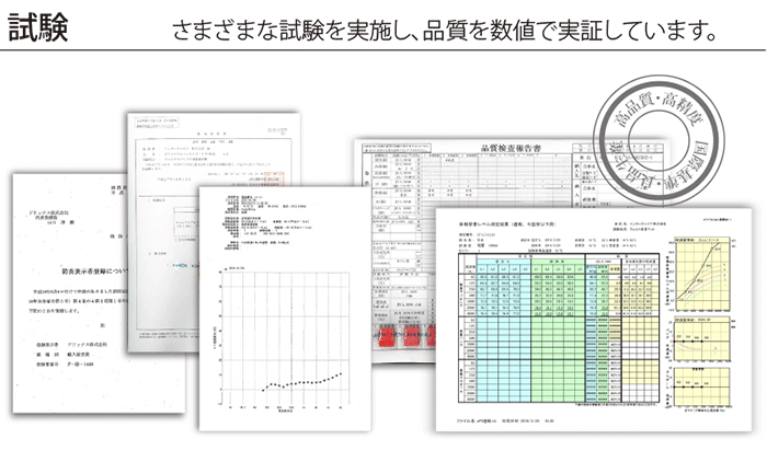 さまざまな試験を実施し、品質を数値で実証しています