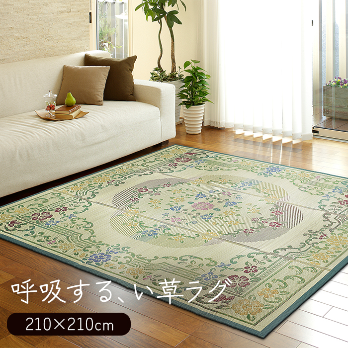 大島屋 い草 ラグ マット 約210×210cm い草ラグ グレイス (O) 夏 イ草
