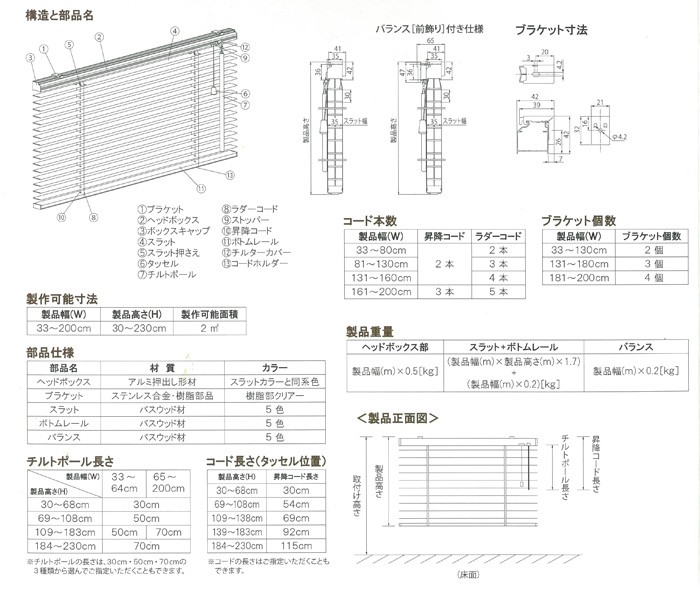 ウッドブラインド 160×120cm以内でサイズオーダー バランス(前飾り