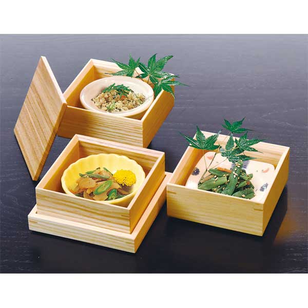 飲食店食器 檜 手提付松風弁当 二段重箱　（5箱セット） 檜 松風 二段弁当 24x12.8xH12.5cm : 天然素材の雑貨ようび堂Yahoo!店