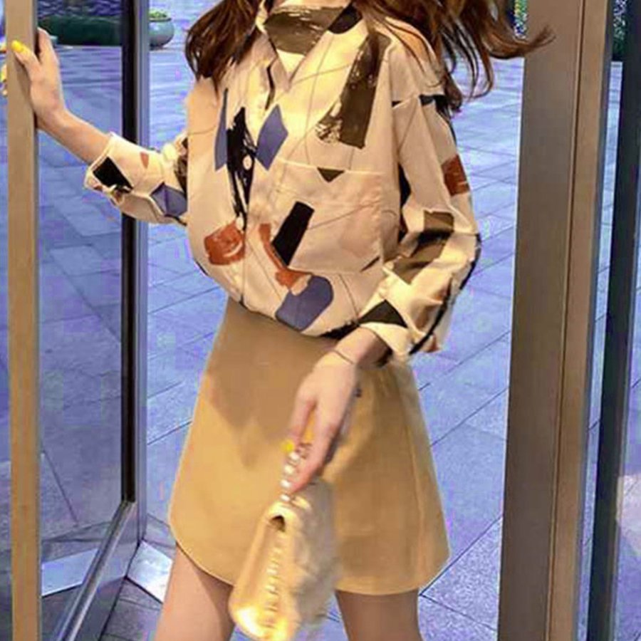ペイント柄 シャツ レディース プリント 長袖 開襟シャツ 可愛い