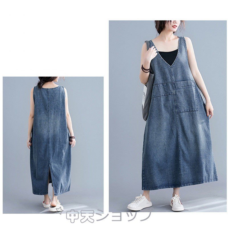 デニムワンピース ワンピース 大きいサイズ 夏秋 ノースリーブ 韓国風