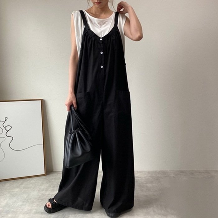 ビューティー&ユース　ブラック　サロペットパンツ　オールインワン　カジュアル GIRL DRESS FOR NOW オールインワン レディース 服 サロペット