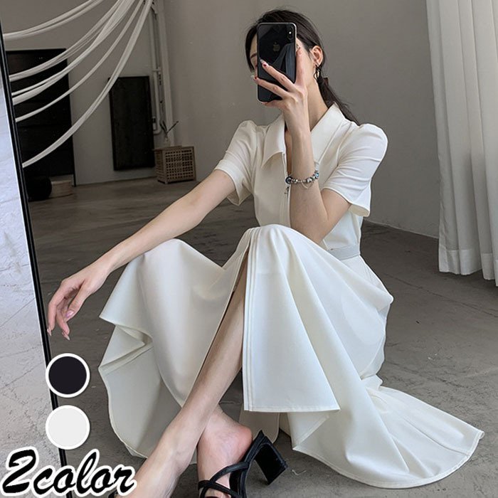 シャツワンピース レディース 40代 マキシ丈ワンピース 春夏 半袖ワンピース 白ワンピース パフスリーブ フレアスカート 大きいサイズ オシャレ通勤 大人上品 Hs Ck 041 Youdear 通販 Yahoo ショッピング