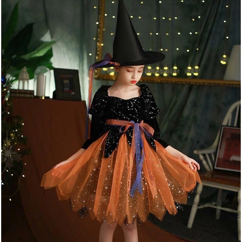 ハロウィン 仮装 コスプレ 女の子 魔女 ワンピース 120cm 帽子 子供