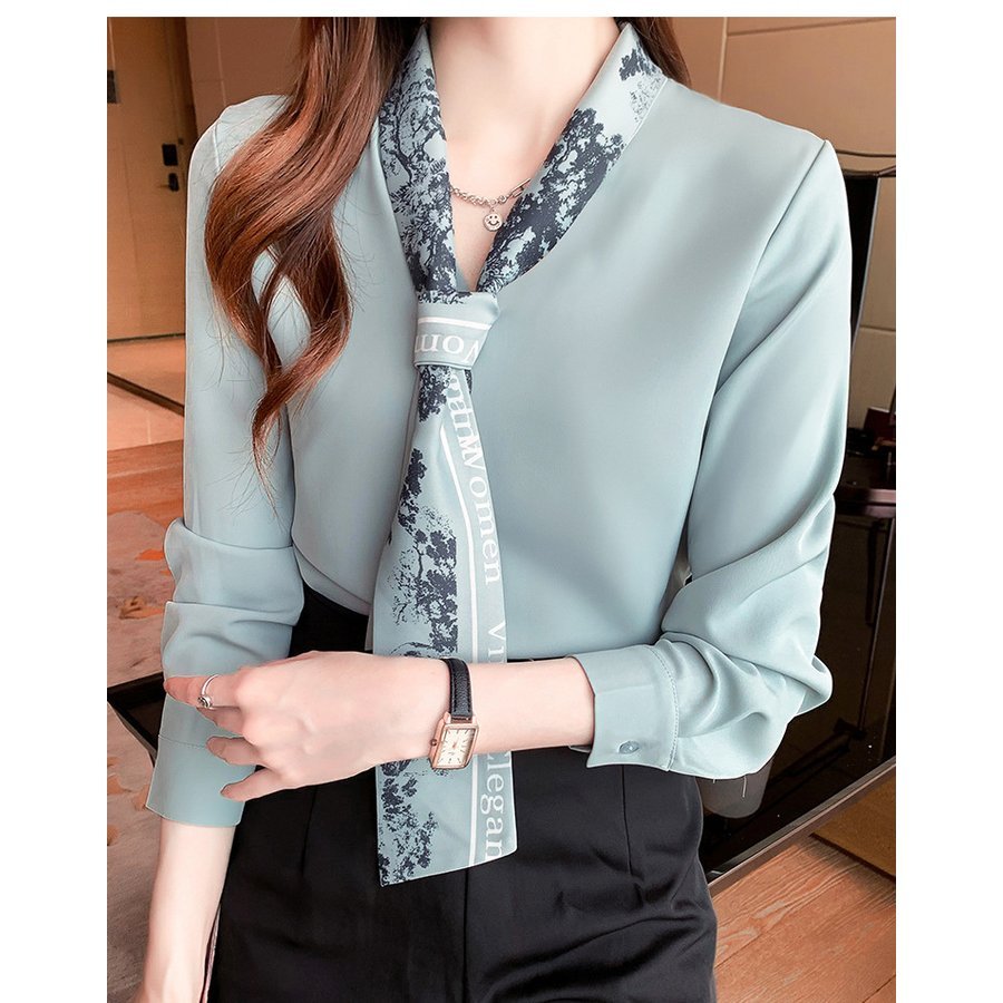 ブラウス レディース 長袖ブラウス 秋服 オフィスブラウス リボンネック オシャレブラウス 白シフォントップス 韓国風 大人 通勤OL ゆったりシャツ 40代 30代 hs-cn-113-h10.jpg