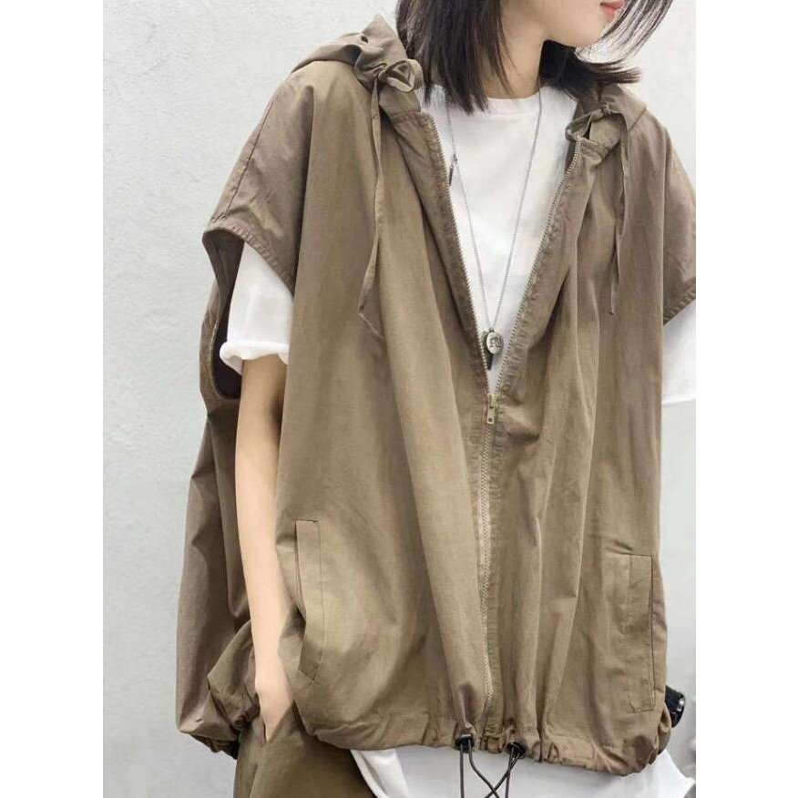 レディース パーカー 春 夏 半袖 カジュアル ジレ ジレ アウター 前開き コーデ おしゃれ 無地 レトロ 女性 ゆったり アウター hs-de-04409.jpg