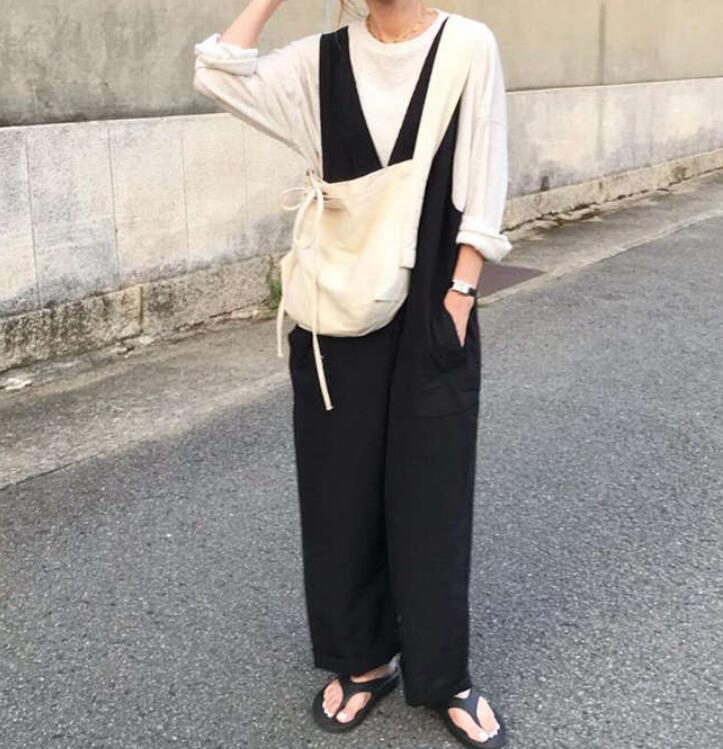 サロペット薄手レディース オールインワン パンツ ワイドパンツ Vネックブラック Lace Ladies オールインワン Vネックワイドパンツサロペット