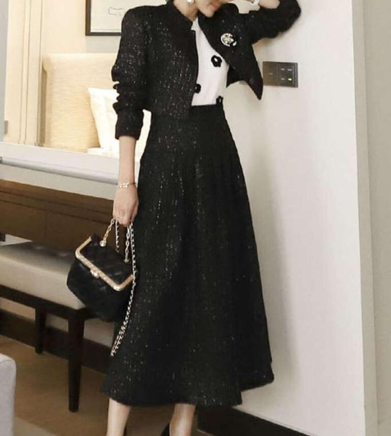 ツイードセットアップ スーツ ロングスカート フレアスカート ロング丈 きれいめ おしゃれ 体型カバー 大きいサイズ株式会社錦 入学式 卒業式 ツイードセットアップ スーツジャケット ロングスカート フレア