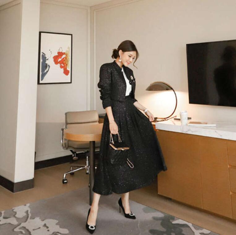 ツイードセットアップ スーツジャケット ロングスカート フレア