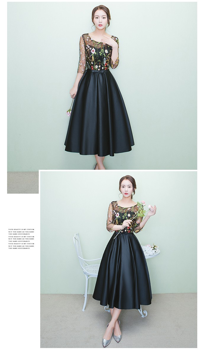 パーティードレス 結婚式 ドレス ウエディングドレス ミモレ丈 七分袖