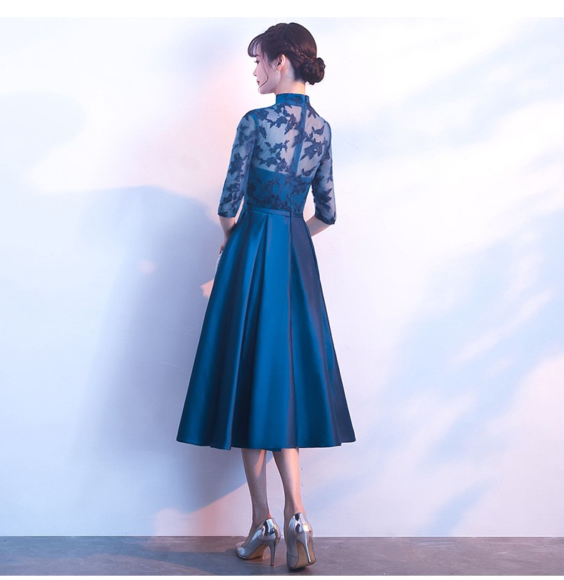 パーティードレス 結婚式 ワンピース ドレス 袖あり ミディアム丈