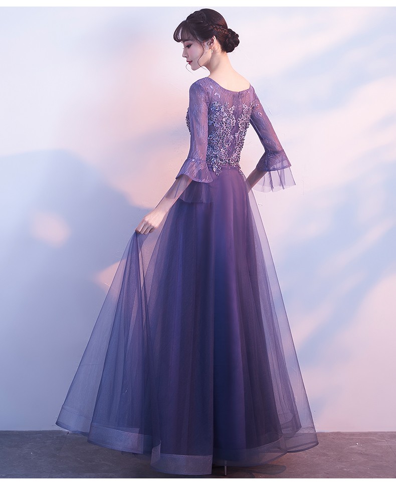 ロングドレス 演奏会パーティードレス ロング丈 袖あり 刺繍 レース