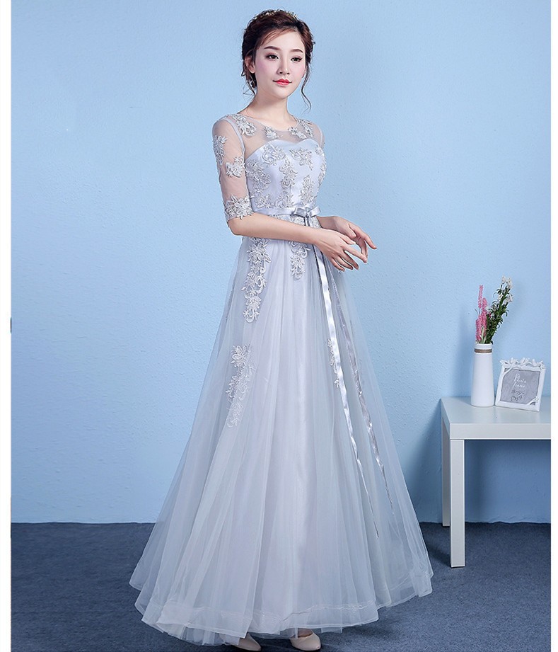 ロングドレス 演奏会 袖あり パーティードレス レース 刺繍 結婚式