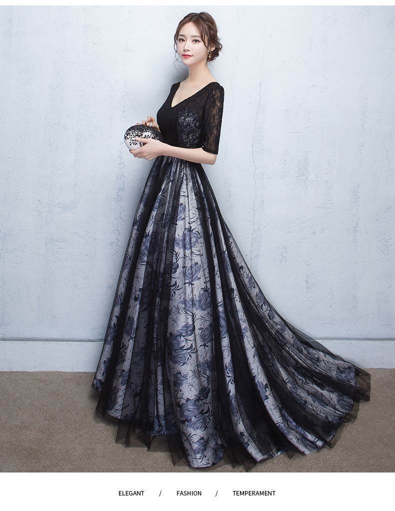 ロングドレス 演奏会 袖あり パーティードレス 花柄 レース 結婚